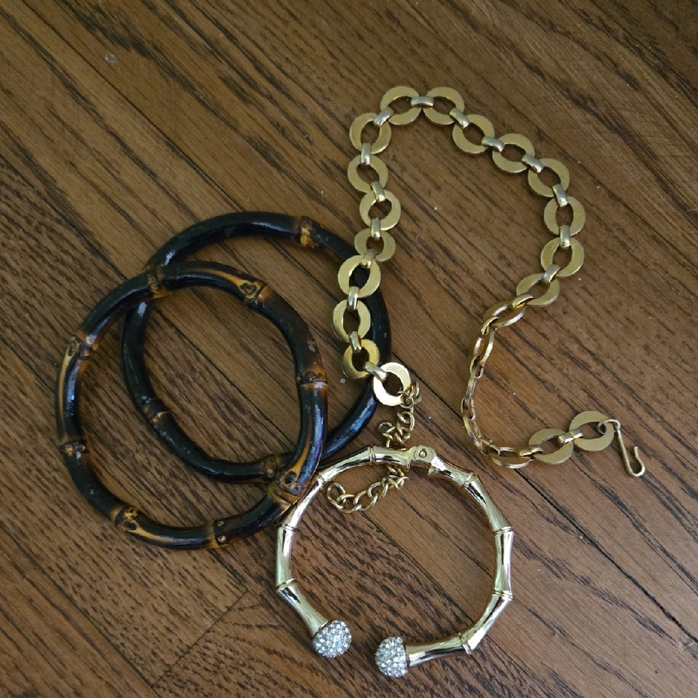 Gold and Black Bamboo Bangle and Bracelet Bundle